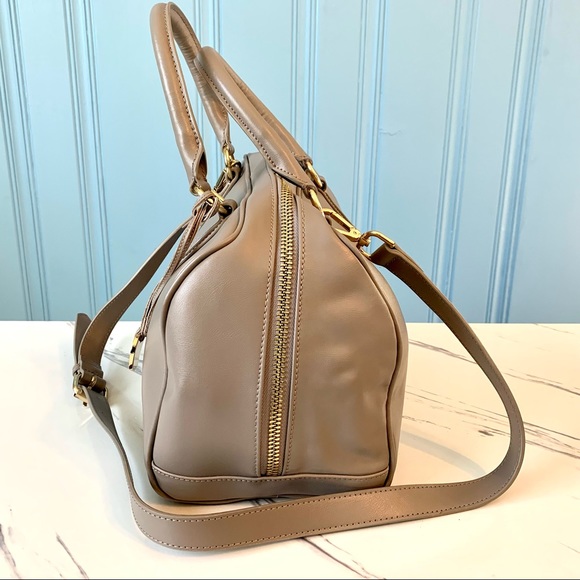 NWOT Cuore & Pelle Taupe Celeste Leather Satchel Bag 2 Handles + Crossbody Strap - Picture 5 of 13